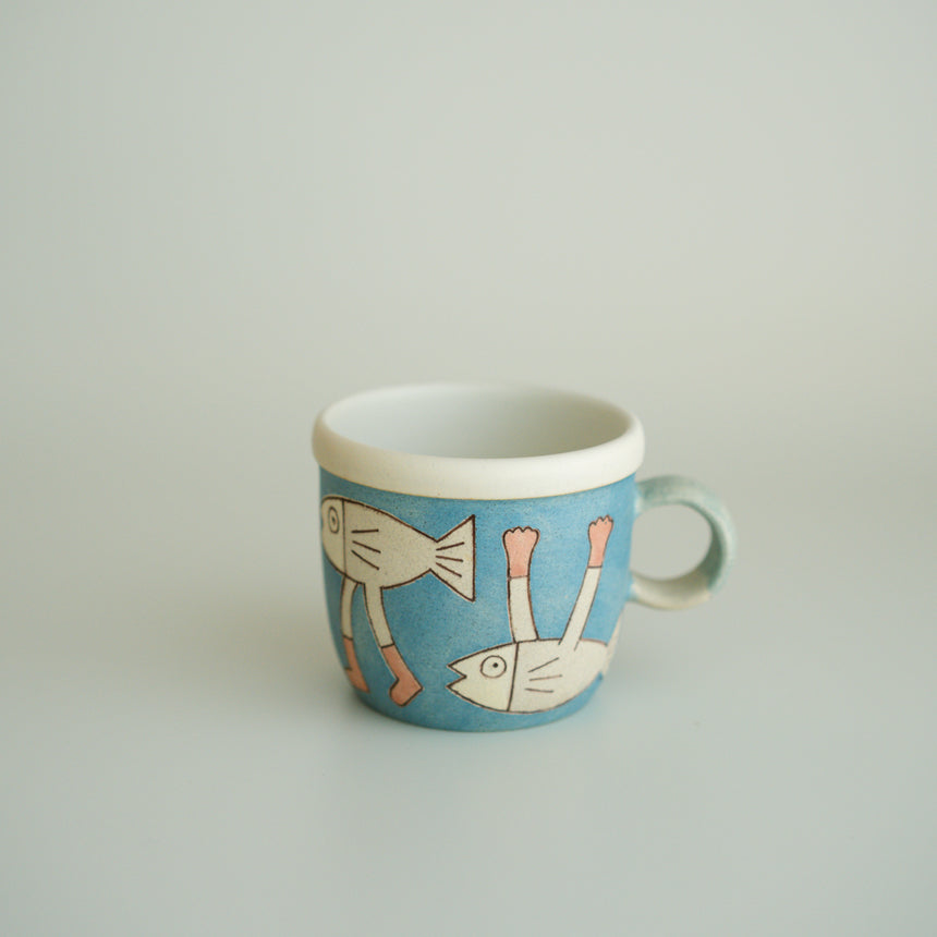 Claysup Handcraft Mug and Plate, the Walking Fish