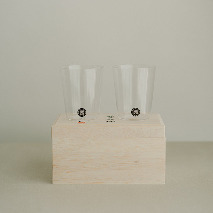 Usuhari Glass Cup, 2pc Wooden Box Gift Set