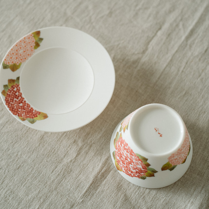 Pink Hydrangea Latte Cup and Saucer - Hand-painted
