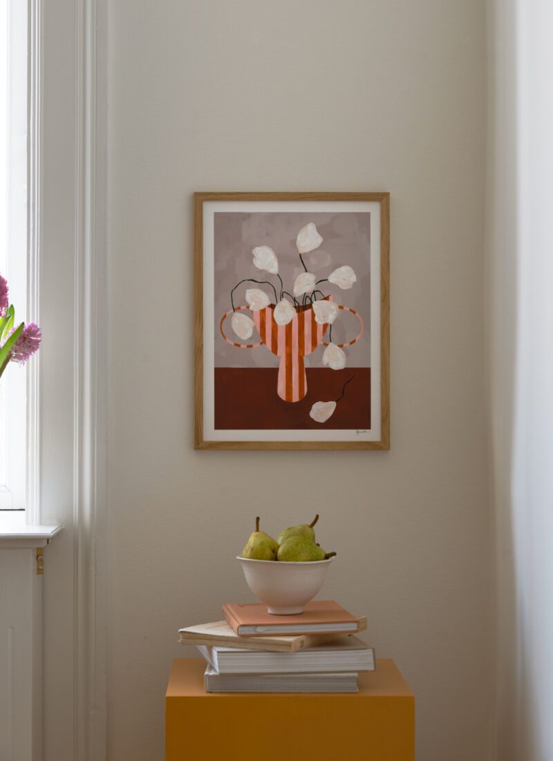 White Flowers in Striped Vase - Frankie Penwill