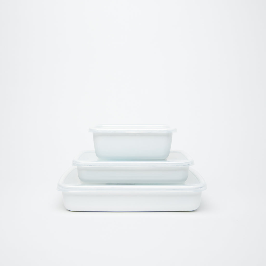 Noda Horo White Series Enamel Square Food Containers with Sealed Lid -  Globalkitchen Japan