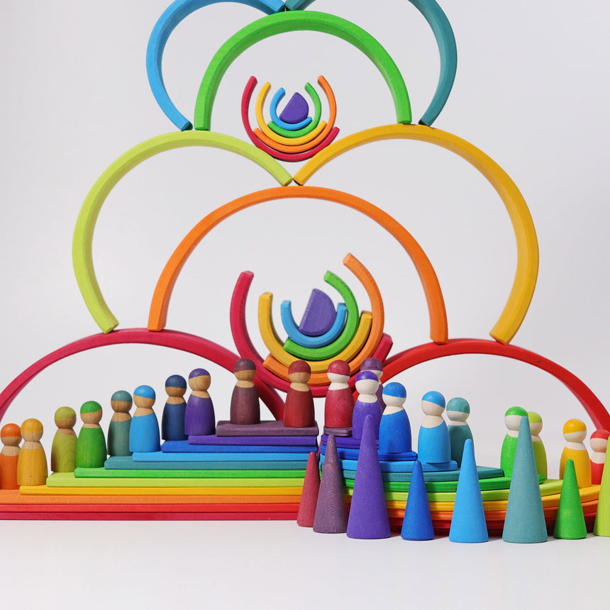 Wooden Rainbow Stacking Tunnel, 12pc Large