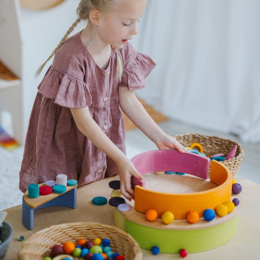 Wooden Rainbow Stacking Tunnel, 12pc Large, Pastel