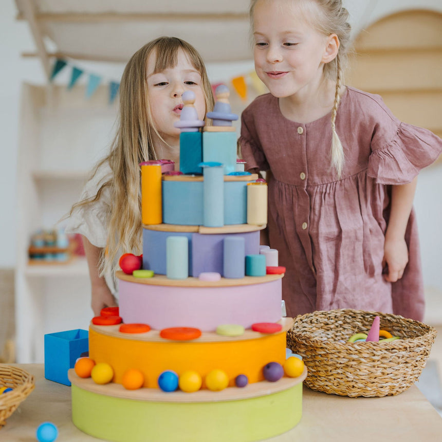 Wooden Rainbow Stacking Tunnel, 12pc Large, Pastel