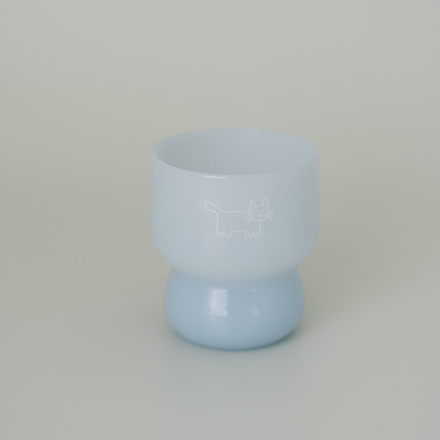 Daydream Cat Milk Glass Cup, Mist Blue