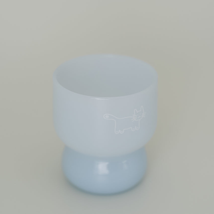 Daydream Cat Milk Glass Cup, Mist Blue