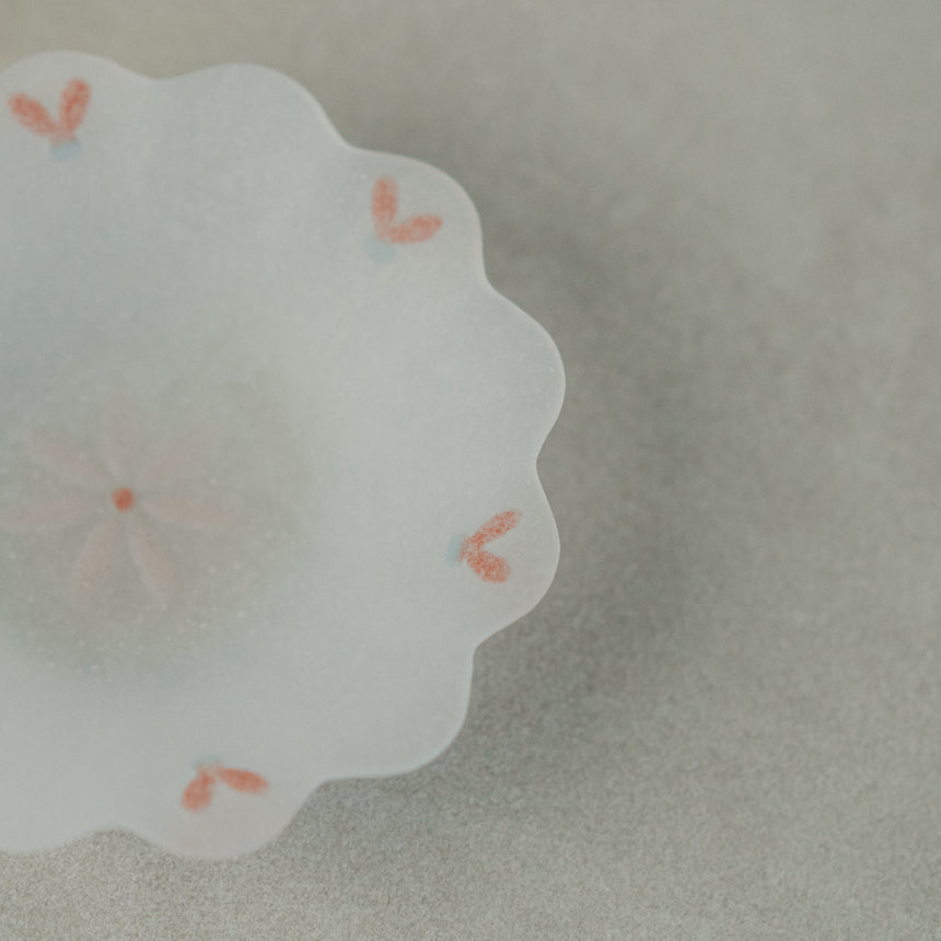 Blooming Whisper Glass Bowl, Embossed Red Petal