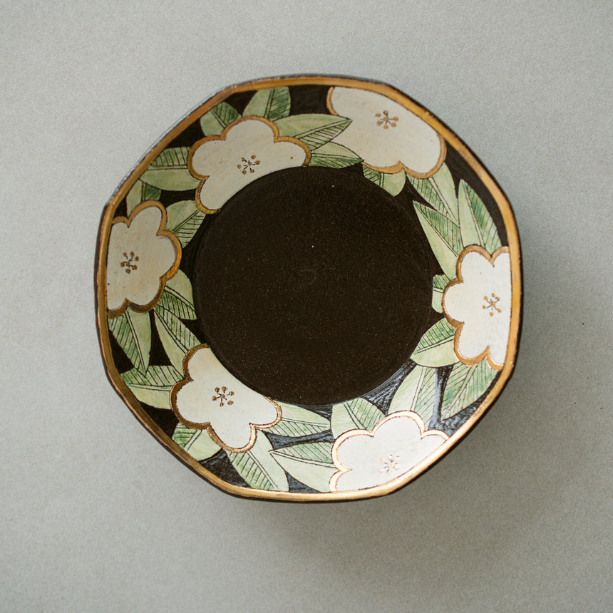 Etched Noir Black Clay Octagon Plate