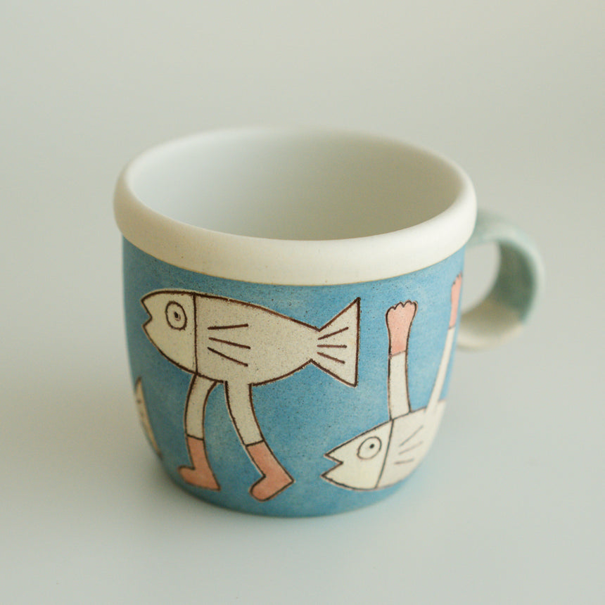 Claysup Handcraft Mug and Plate, the Walking Fish