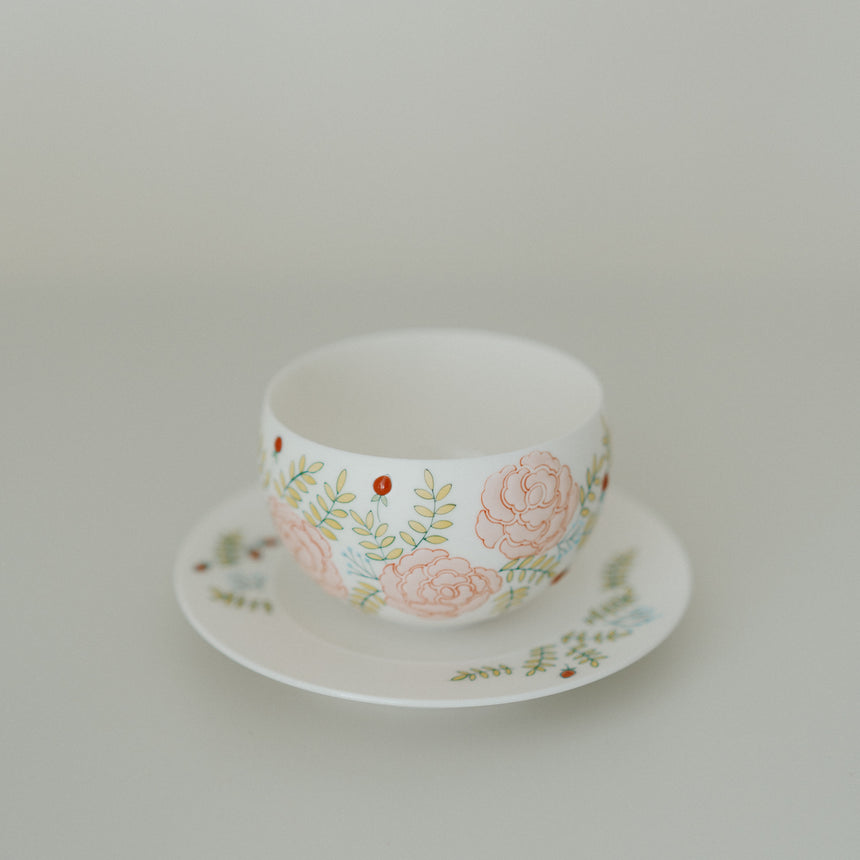 Hand-Painted Rose Latte Bowl with Saucer