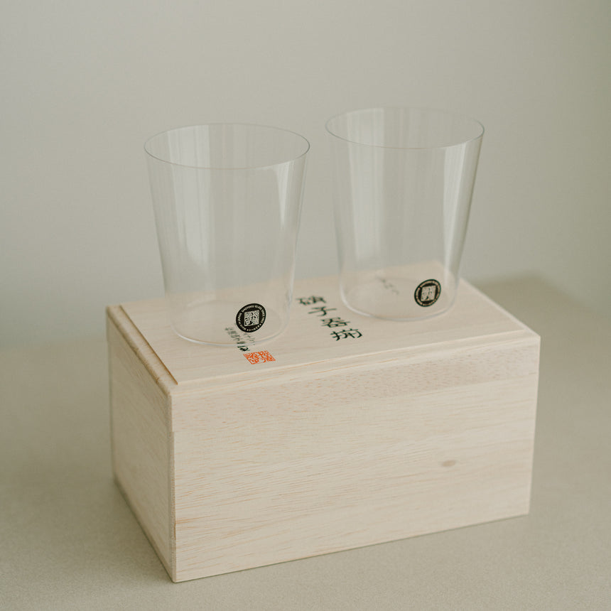 Usuhari Glass Cup, 2pc Wooden Box Gift Set