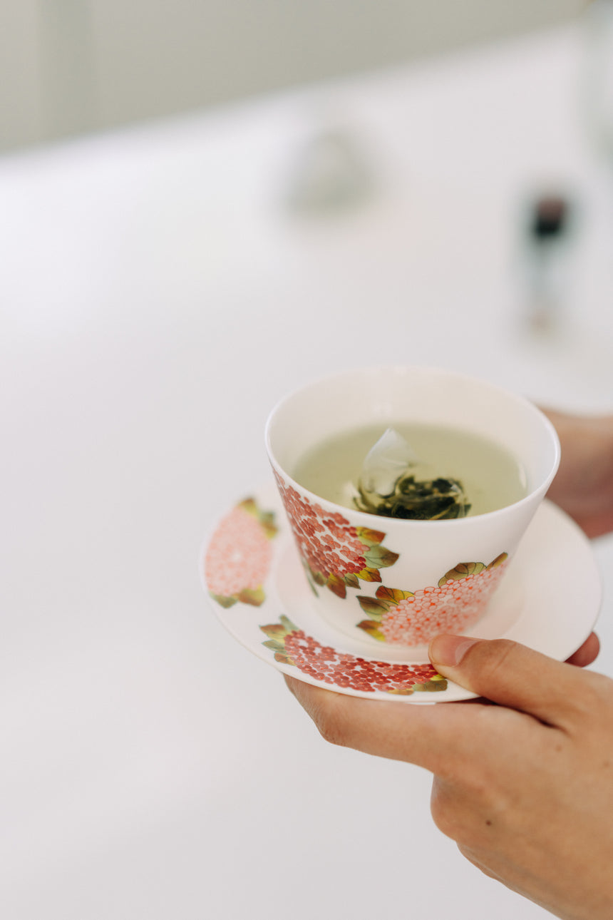 Pink Hydrangea Latte Cup and Saucer - Hand-painted