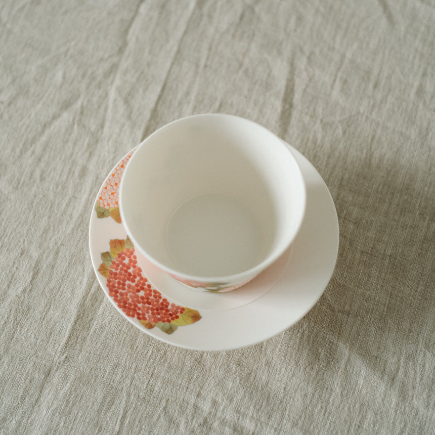 Pink Hydrangea Latte Cup and Saucer - Hand-painted