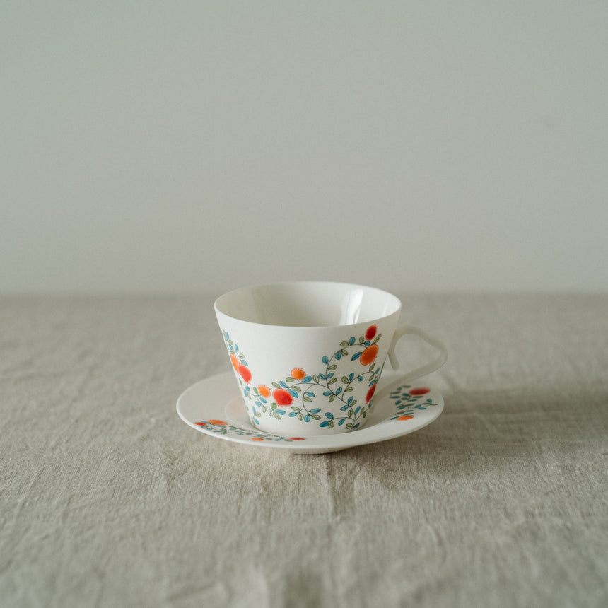 Pomegranate Latte Mug and Saucer - Hand-painted