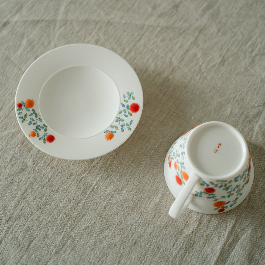 Pomegranate Latte Mug and Saucer - Hand-painted