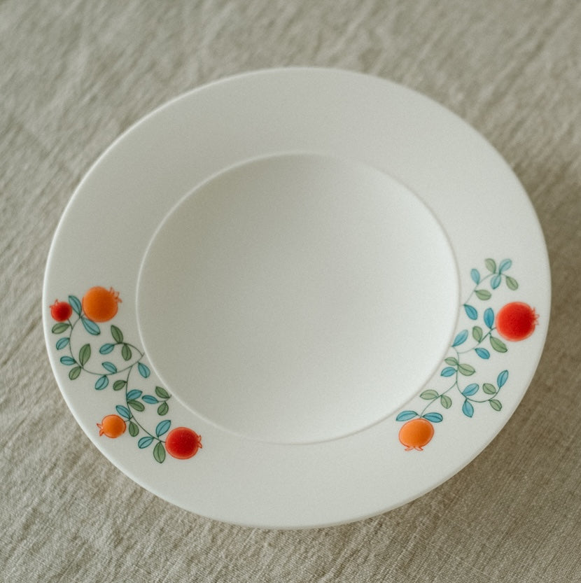Hand-Painted Pomegranate Latte Bowl with Saucer, 2pc