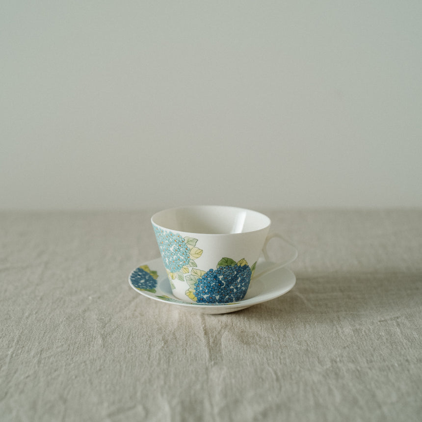 Blue Hydrangea Latte Mug and Saucer - Hand-painted