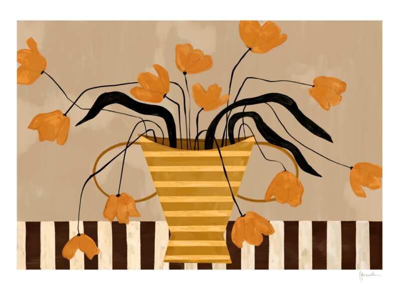 Flowers in Yellow Striped Vase - Frankie Penwill