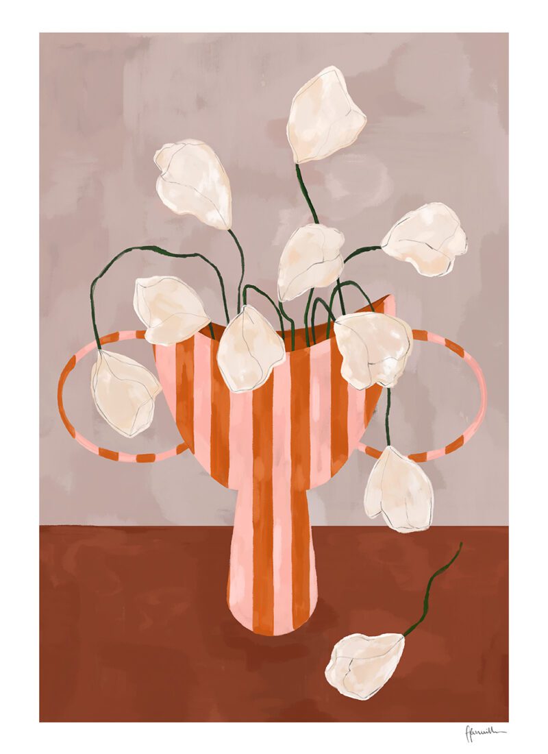 White Flowers in Striped Vase - Frankie Penwill