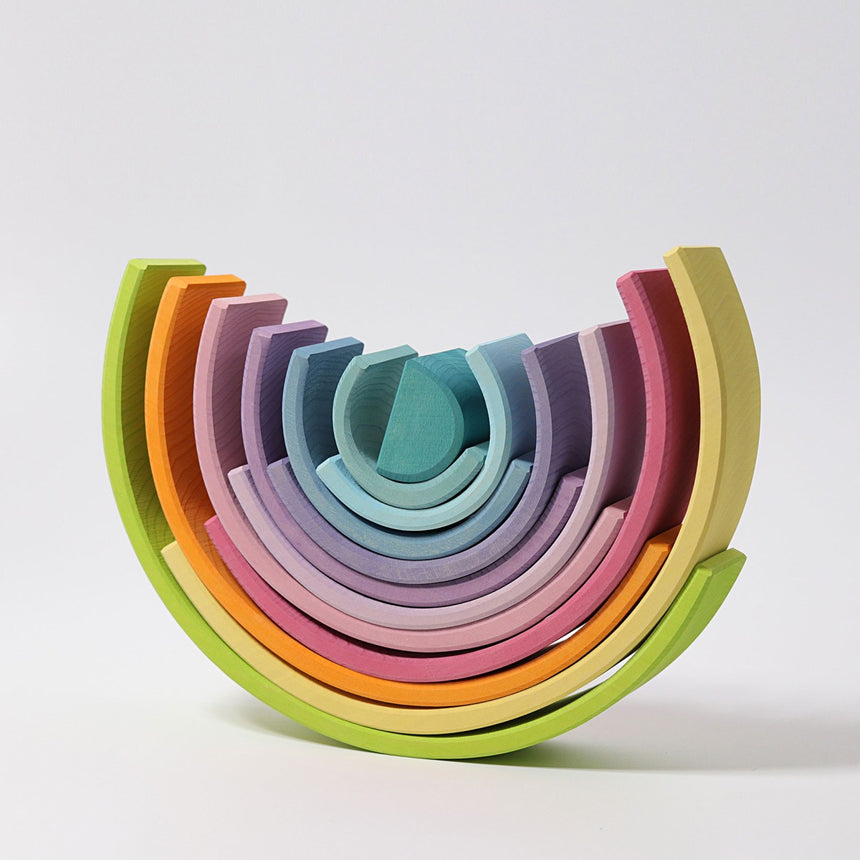 Wooden Rainbow Stacking Tunnel, 12pc Large, Pastel