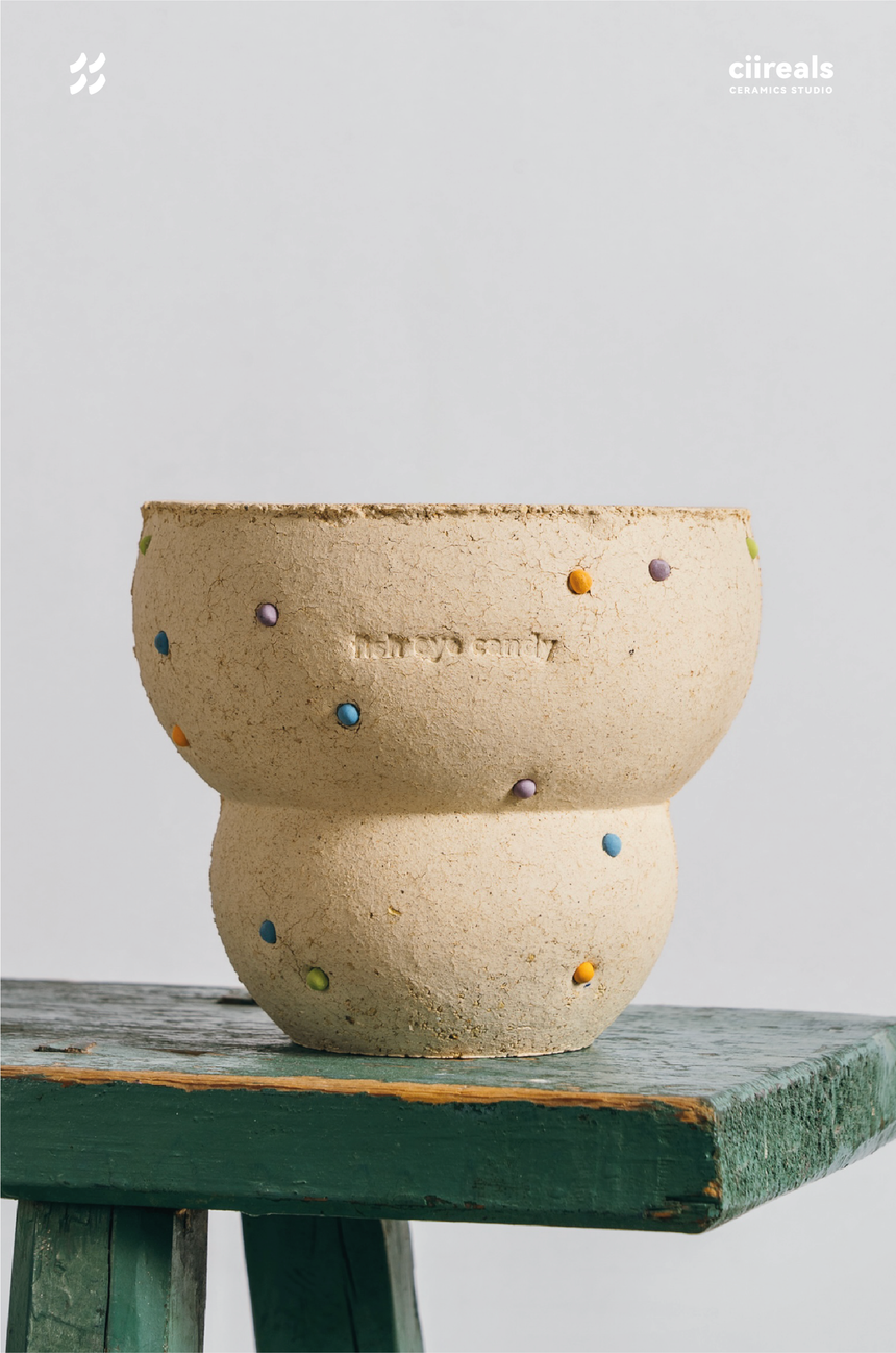 Fish Eye Candy" Pot (with Saucer)